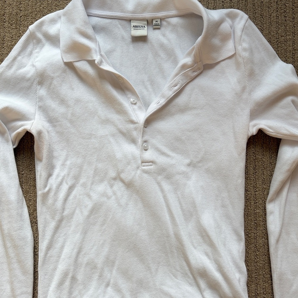 Aritzia HomeStretch Rib Polo Longsleeve, M, White - Picture 4 of 7